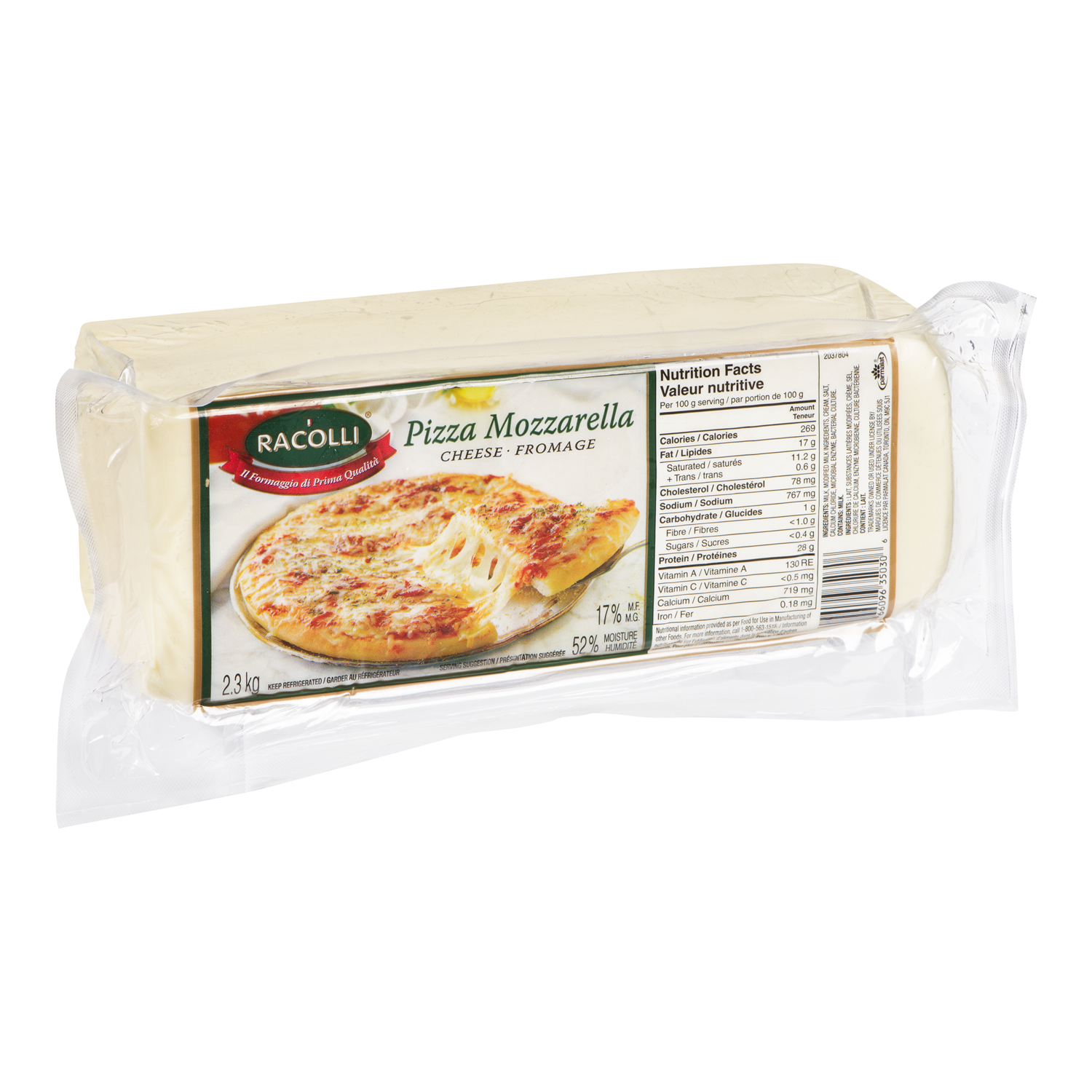 RACOLLI CHEESE MOZZARELLA PARTLY SKIM 17% PACK OF 8 (19KG ...